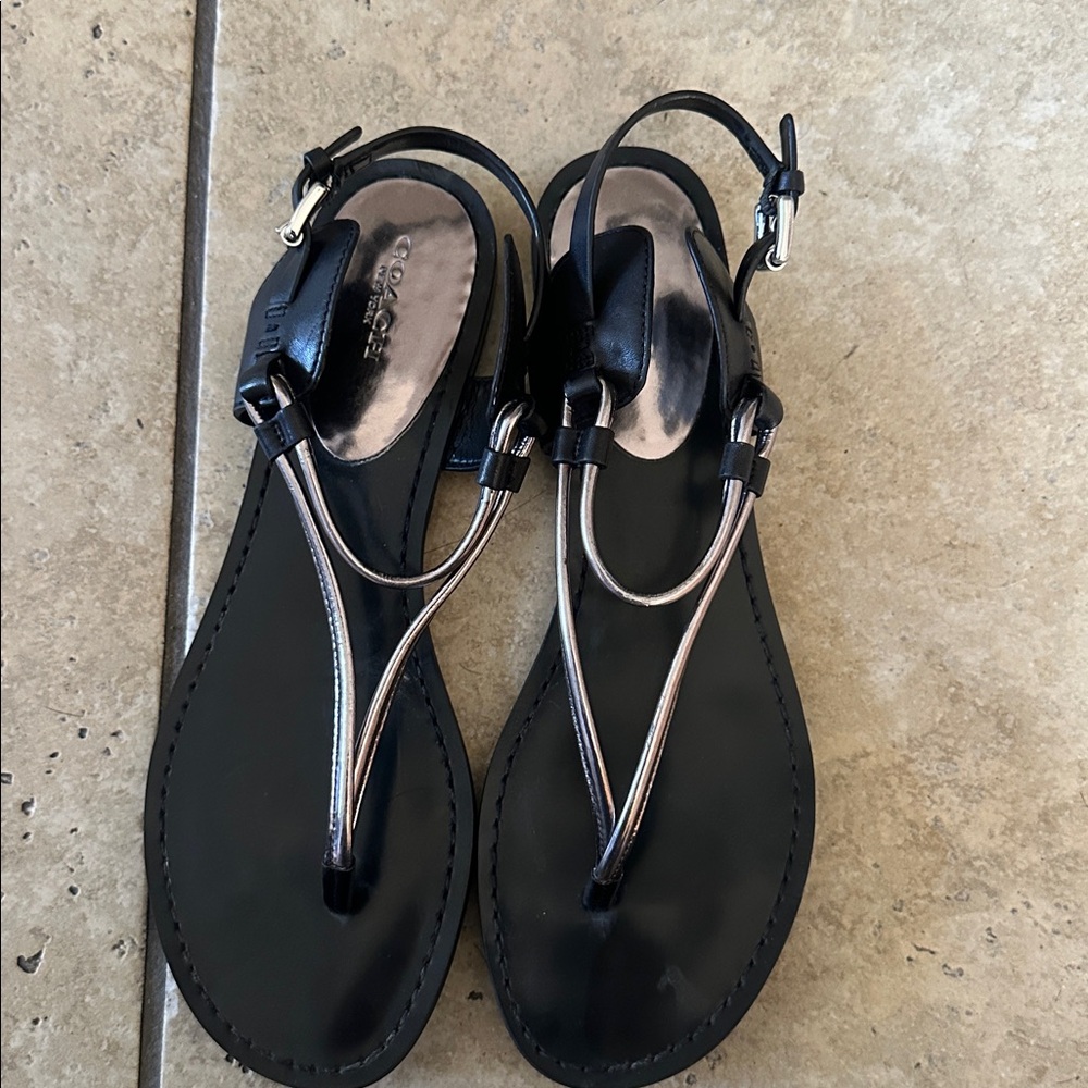 Coach Black and Silver Strappy Sandals W10